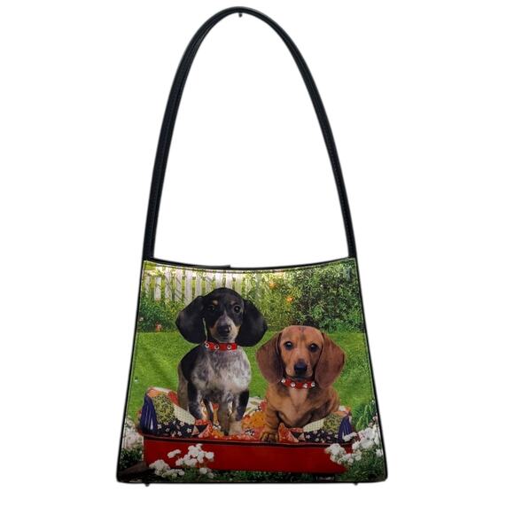 Y2k Dachshund Puppies Structured Handbag - Picture 2 of 9